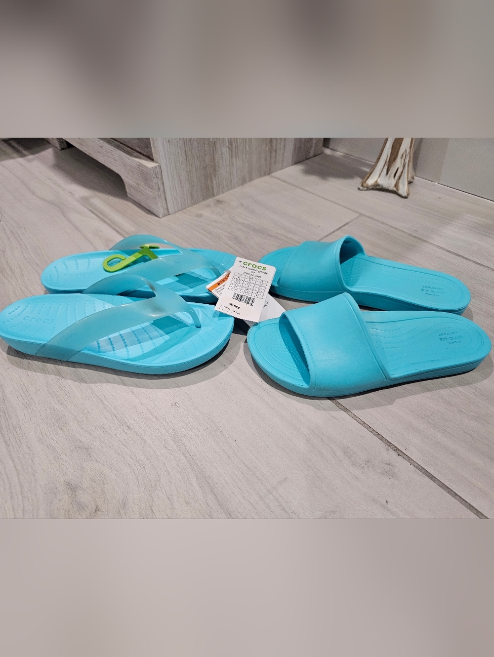 CROCS Womens Aqua Blue Slides and Flip Flops Lot Size 6